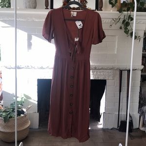 Burnt orange front tie dress